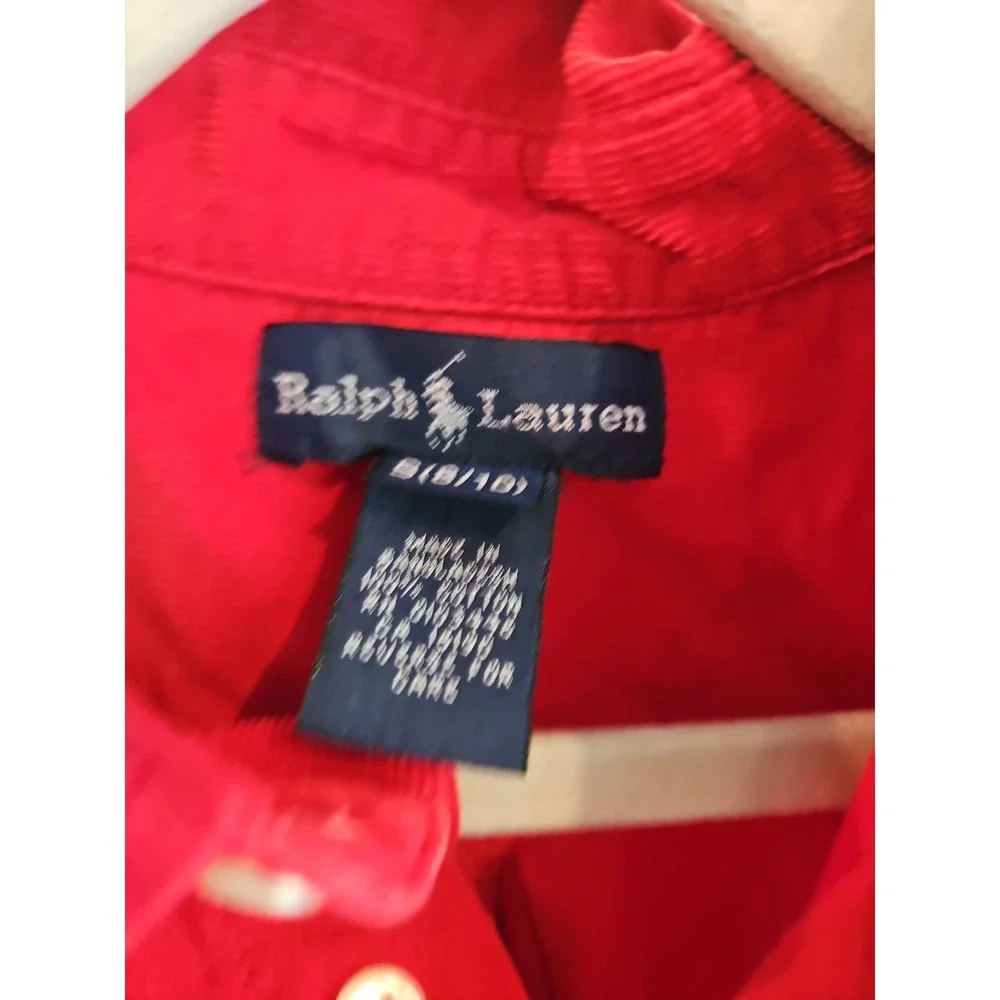 RALPH LAUREN Boys' Corduroy Button Down Shirt Small (8/10) Red LS Pony Logo